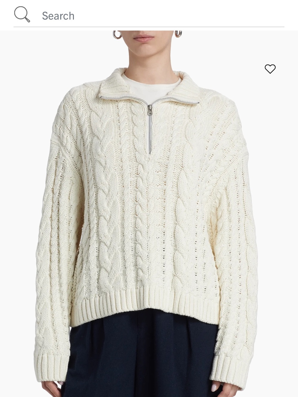 Jenni Kayne Cream Cable-Knit Half-Zip Turtleneck Sweater